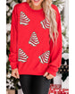 Red Playful Christmas Tree Patched Dropped Shoulder Sweatshirt - 2XL
