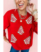 Red Playful Christmas Tree Patched Dropped Shoulder Sweatshirt - 2XL