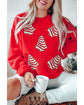 Red Playful Christmas Tree Patched Dropped Shoulder Sweatshirt - S