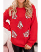 Red Playful Christmas Tree Patched Dropped Shoulder Sweatshirt - XL