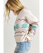 White Striped Christmas Tree Ribbed Trim Drop Shoulder Sweater - L