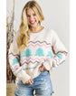 White Striped Christmas Tree Ribbed Trim Drop Shoulder Sweater - M