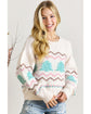 White Striped Christmas Tree Ribbed Trim Drop Shoulder Sweater - S