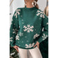 Blackish Green Christmas Snowflake Mock Neck Sweater - S