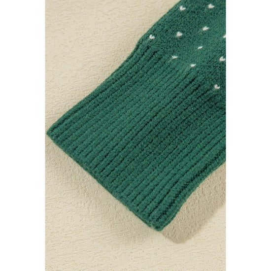 Green Christmas Snowflake Dotted Print Round Neck Sweater - L