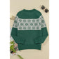 Green Christmas Snowflake Dotted Print Round Neck Sweater - L