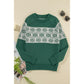 Green Christmas Snowflake Dotted Print Round Neck Sweater - S