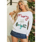 White Tinsel Merry and Bright Graphic Christmas Sweater - L