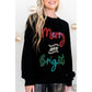 Black Tinsel Merry and Bright Graphic Christmas Sweater - M