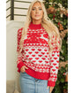 Fiery Red Merry Christmas Reindeer Heart Pattern High Neck Sweater - S