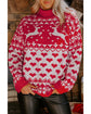 Fiery Red Merry Christmas Reindeer Heart Pattern High Neck Sweater - XL