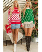 Fiery Red Merry Christmas Reindeer Heart Pattern High Neck Sweater - XL