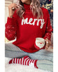 Racing Red Merry Graphic Sequin Sleeves Christmas Turtleneck Sweater - 2XL