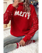 Racing Red Merry Graphic Sequin Sleeves Christmas Turtleneck Sweater - 2XL
