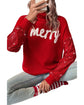 Racing Red Merry Graphic Sequin Sleeves Christmas Turtleneck Sweater - 2XL