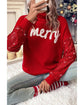 Racing Red Merry Graphic Sequin Sleeves Christmas Turtleneck Sweater - XL