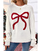 White Bow Pattern Contrast Trim Christmas Loose Graphic Sweater - XL