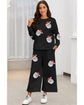 Black Christmas Sequined Santa Clause Print Textured Pants Set - M