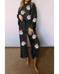 Black Christmas Sequined Santa Clause Print Textured Pants Set - S