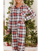 Red Christmas Plaid Print Two Piece Long Sleeve Pajamas Set - L