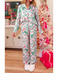 Pink Christmas Berries Plant Print Satin Long Sleeve Pajama Set - L