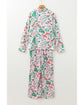 Pink Christmas Berries Plant Print Satin Long Sleeve Pajama Set - S