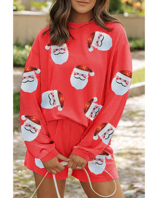 Gold Flame Sequin Christmas Santa Clause Corded Pullover and Shorts Set - S