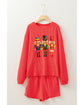 Gold Flame Heat Transfer Christmas Nutcracker Ribbed Long Sleeve Top Shorts Set - L