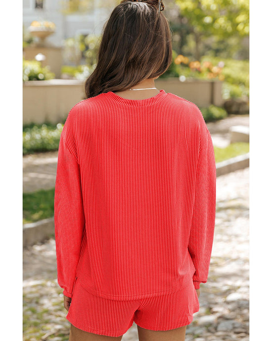 Gold Flame Heat Transfer Christmas Nutcracker Ribbed Long Sleeve Top Shorts Set - M