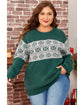 Green Christmas Snowflake Pattern Drop Shoulder Plus Size Sweater - 3X