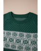 Green Christmas Snowflake Pattern Drop Shoulder Plus Size Sweater - 3X
