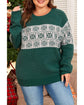 Green Christmas Snowflake Pattern Drop Shoulder Plus Size Sweater - 4X