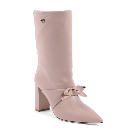 Pointed Toe Bow Short Boot with Gold Logo Detail - 37 EU