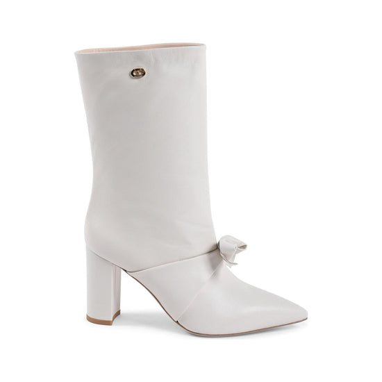 Pointed Toe Bow Boot with Gold Logo Detail - 37 EU