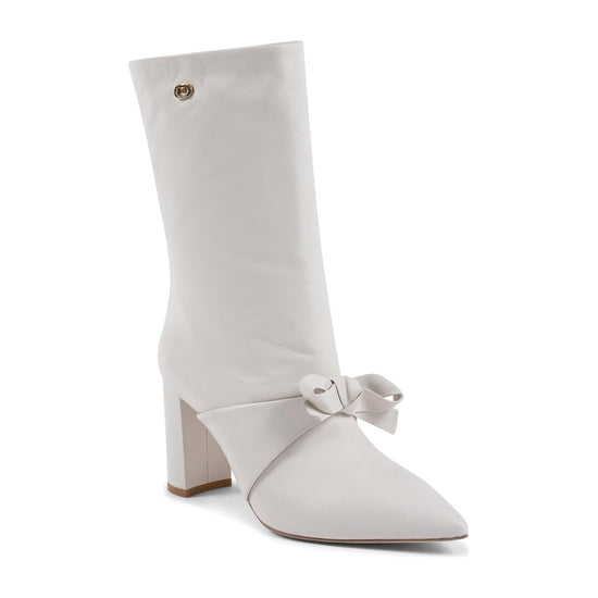 Pointed Toe Bow Boot with Gold Logo Detail - 38 EU