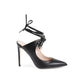 Pointed Toe Leather Mule with Bow and Stiletto Heel - 37 EU