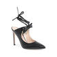 Pointed Toe Leather Mule with Bow and Stiletto Heel - 37 EU