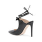 Pointed Toe Leather Mule with Bow and Stiletto Heel - 37 EU