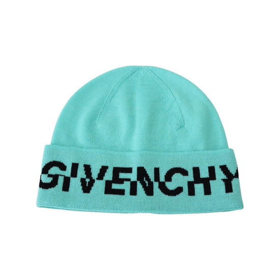 GIVENCHY Beanie Hat with Aquamarine Green Logo One Size Men