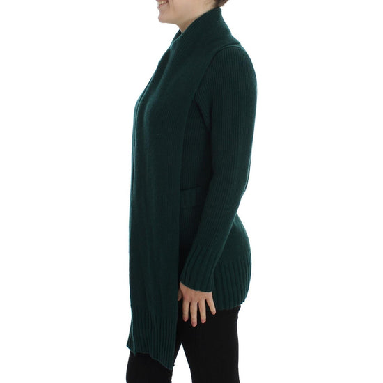 Green Cashmere Long Cardigan Sweater with Logo Details 44 IT Women