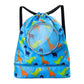 Blue Waterproof Drawstring Beach Bag L Size For Kids Wet & Dry Separation Shoulder Strap - Grey L