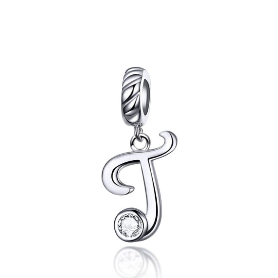 925 Sterling Silver Personalized Letter Pendant For Diy Bracelets And Necklaces Style - T