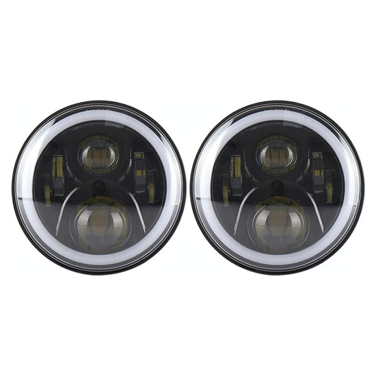 2 Pcs 7 Inch Dc12V 6000K - 6500K 50W Car Led Headlight Cree Lamp Beads For Jeep Wrangler / Harley Support App + Bluetooth Control Black