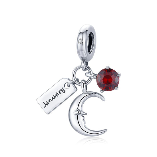 925 Sterling Silver January Birthstone Moon Pendant For Diy Bracelets & Necklaces