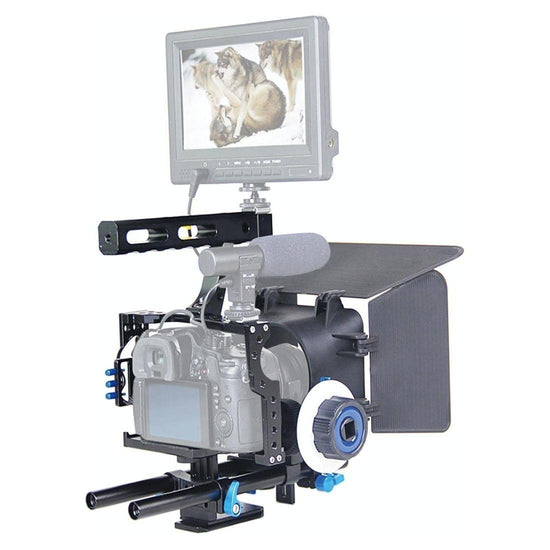 Video Camera Cage Stabilizer Kit With Matte Box & Follow Focus For Panasonic Lumix Dmc-Gh4 & G7 / Sony A7 Series