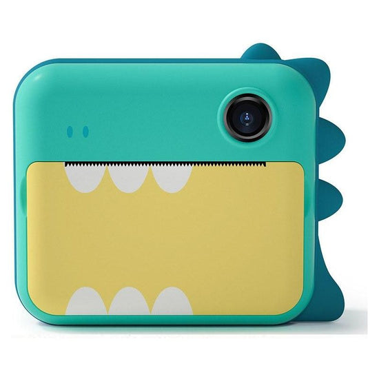 Instant Camera For Kids With Dual-Lens Mini Print Green Dinosaur Design