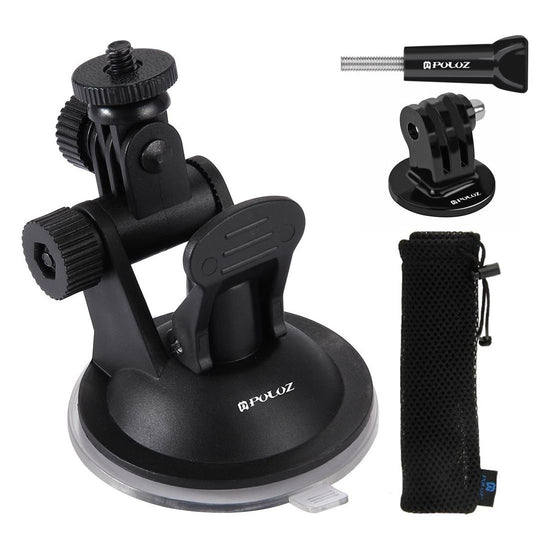 Universal Suction Cup Mount For Action Cameras With Tripod Adapter And Storage Bag