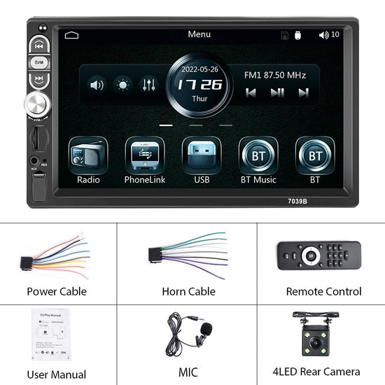 7 Inch Mp5 Bluetooth Carplay Player With Reversing Camera - Standard + 4 Lights