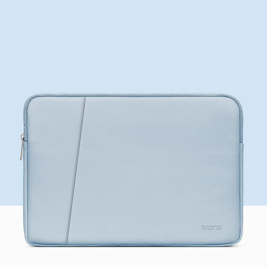 Sky Blue Leather Laptop Bag - Double-Layer - Fits 13 / 13.3 / 14 Inch