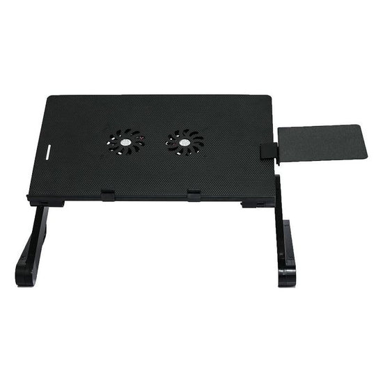 Portable Laptop Desk With Fan & Mouse Board - Aluminum Alloy Folding & Heightening - Black